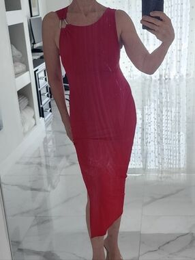 See You Monday Red One-Shoulder Asymmetric Midi Dress